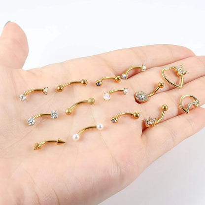 1PC Surgical Steel Piercing Jewelry Curved Barbell Eyebrow Ring Helix Tragus Lip Piercing Daith Rook Earrings for Women