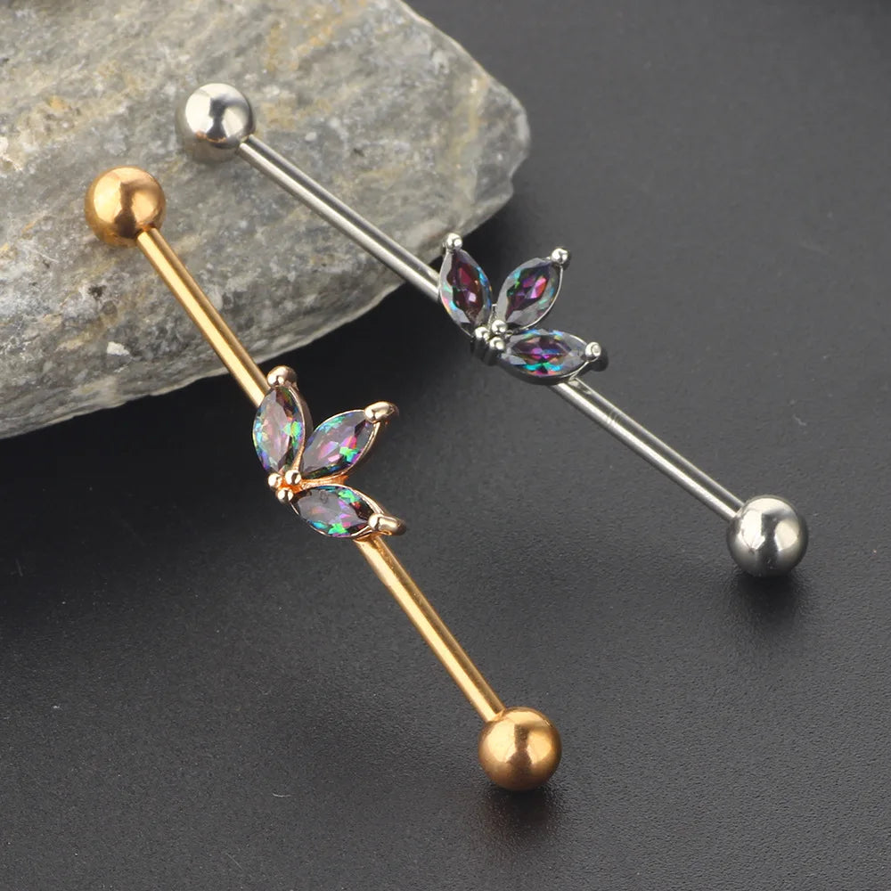 Surgical Steel Zircon Industrial Barbell Piercing Bar Fashion Jewelry 14G Star Moon Industrial Barbell Body Piercing Ear Studs