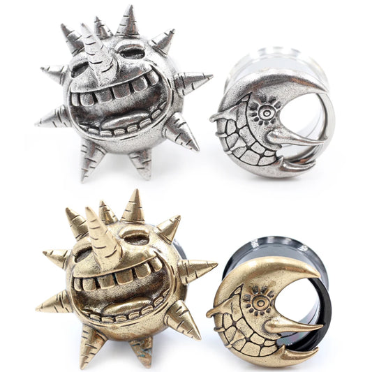 Alisouy 2PCS Sun Moon Stainless Steel Ear Tunnels - Versatile, Comfortable Body Piercing Jewelry