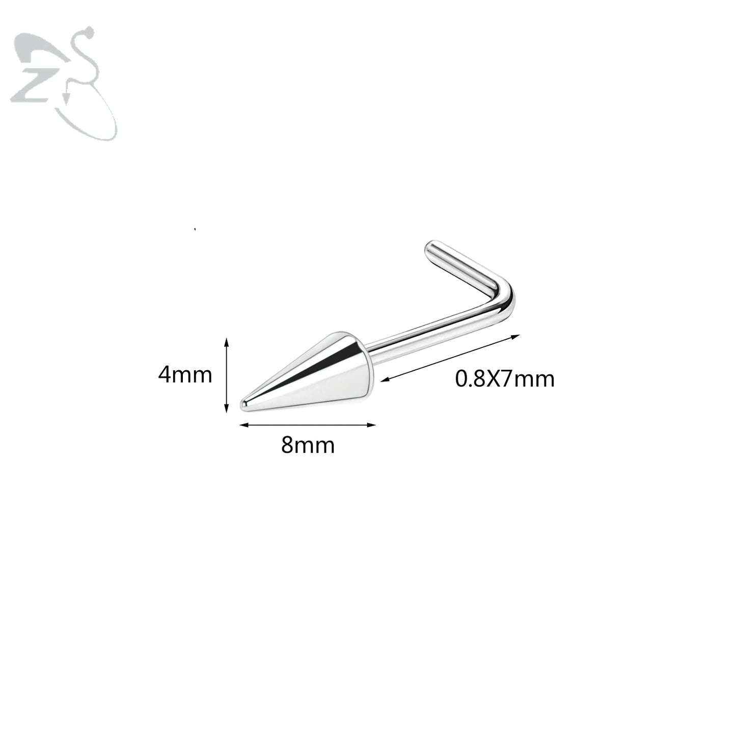 ZS 1PC 20G Spike Nose Ring Stainless steel Nose Stud Black Color Cone Nostril Piercing L-Shaped Seputm Nose Hole Body Piercings