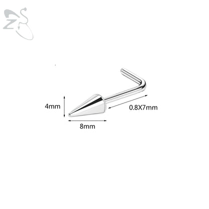 ZS 1PC 20G Spike Nose Ring Stainless steel Nose Stud Black Color Cone Nostril Piercing L-Shaped Seputm Nose Hole Body Piercings