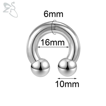 ZS 1 Piece 2/4/6/8G Stainelss Steel Horseshoe Nose Ring Men Internal Threaded Large Gauge Piercings Ear Expander Septum Piercing
