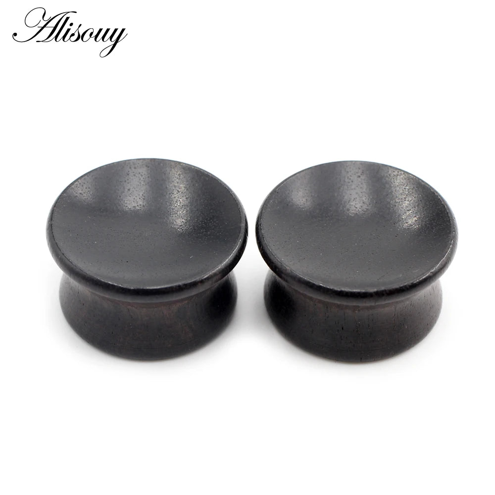 Alisouy 2pcs 6mm-20mm Concave Natural Wood Men Women Ear Tunnels Plugs Expander Stretchers Gauges Earrings Piercing Body Jewelry