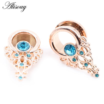 Alisouy 2pcs Stainless Steel Flower Triangle Cone Owl Zircon Star Screw Ear Tunnels Plugs Expander Gauges Body Piercing Jewelry