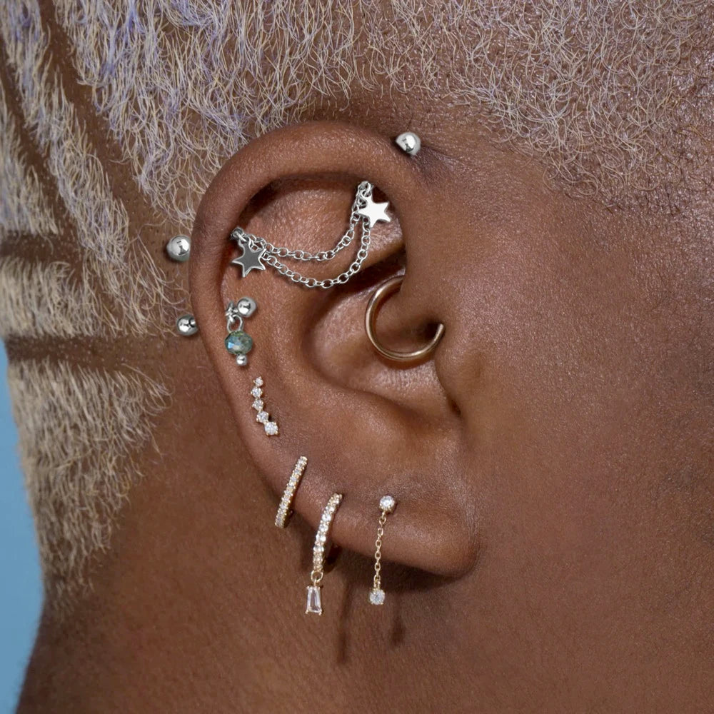 New Silver Color Industrial Piercing Chain Earrings for Women Fashion Ear Cartilage Helix Barbell Surgical Steel Jewelry Gifts