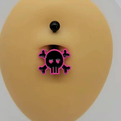 Stylish Stainless Steel Belly Button Ring with Pink Rose Skull Design