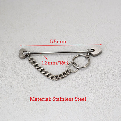 1PC Surgical Steel Industrial Piercing Jewelry With Chain Tassel Bridge Piercing Barbell Earrings Scaffold Bar for Women Men 16G