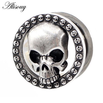 Alisouy 2PCS 8-25mm Stainless Steel Skull Screw Round Ear Gauges Tunnels Plugs Expander Stretcher Earrings Piercing Body Jewelry
