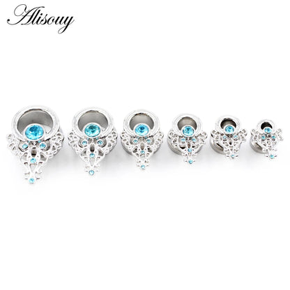 Alisouy 2pcs Stainless Steel Flower Triangle Cone Owl Zircon Star Screw Ear Tunnels Plugs Expander Gauges Body Piercing Jewelry