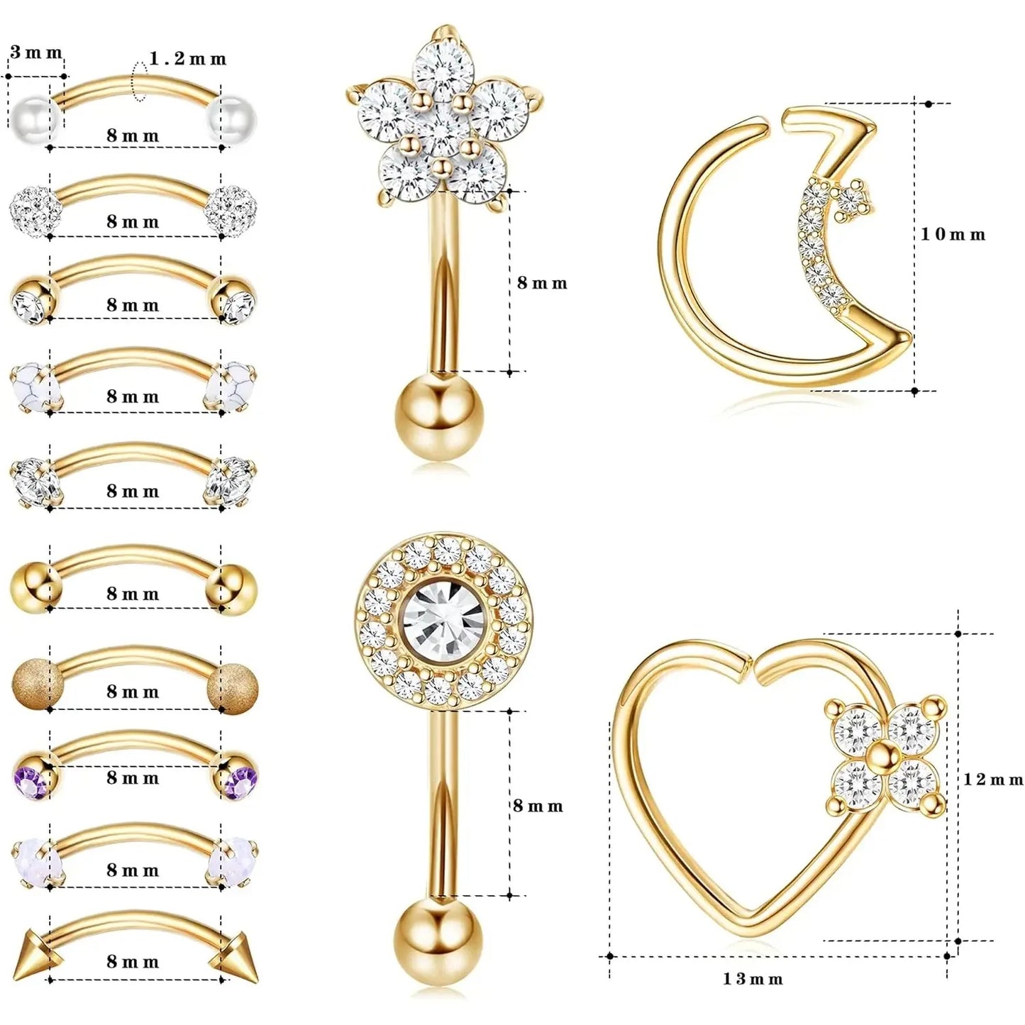 1PC Surgical Steel Piercing Jewelry Curved Barbell Eyebrow Ring Helix Tragus Lip Piercing Daith Rook Earrings for Women