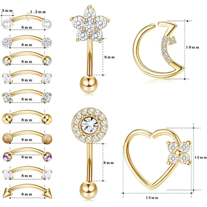 1PC Surgical Steel Piercing Jewelry Curved Barbell Eyebrow Ring Helix Tragus Lip Piercing Daith Rook Earrings for Women