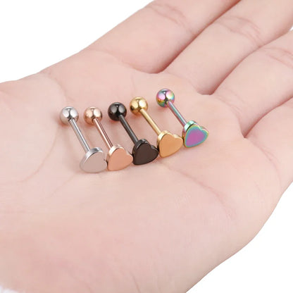 1PC Stainless Steel Heart Shaped Tongue Ring Barbell Tongue Piercing Cute Bar Ear Tragus Studs Labret Piercing Body Jewelry