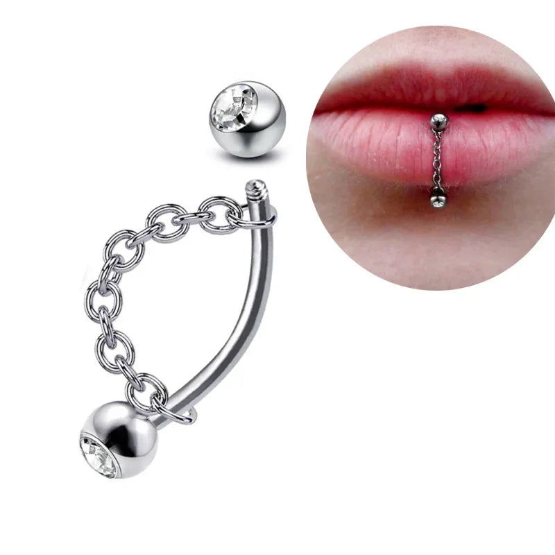 Punk Style Stainless Steel Chain Lip Stud - Versatile Cartilage Stud Earrings for All Occasions