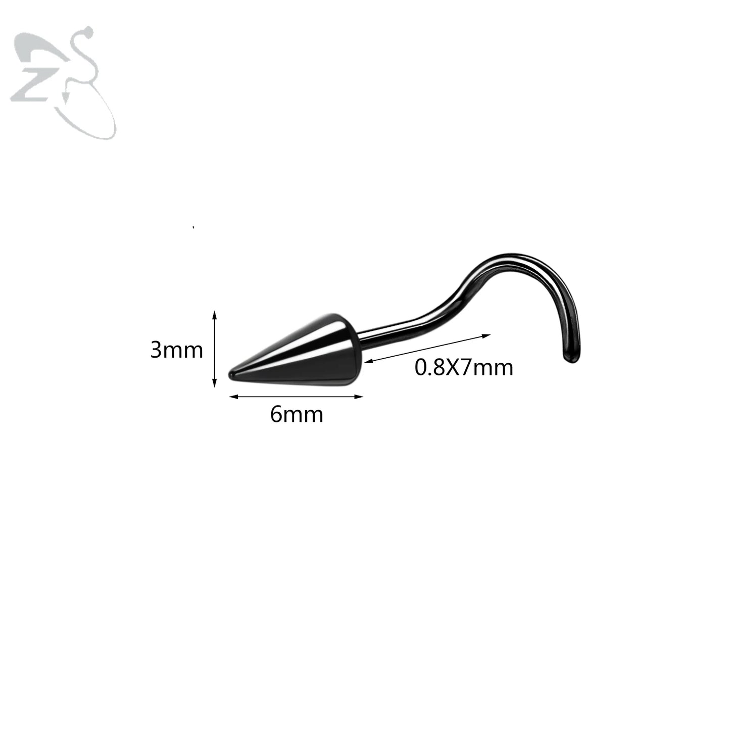 ZS 1PC 20G Spike Nose Ring Stainless steel Nose Stud Black Color Cone Nostril Piercing L-Shaped Seputm Nose Hole Body Piercings