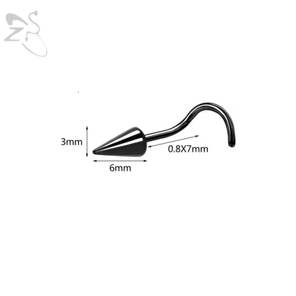 ZS 1PC 20G Spike Nose Ring Stainless steel Nose Stud Black Color Cone Nostril Piercing L-Shaped Seputm Nose Hole Body Piercings