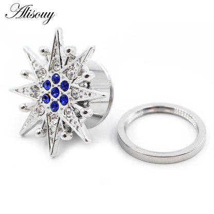 Alisouy 2pcs Stainless Steel Flower Zirconia Moon Star Clock Heart Screw Ear Tunnels Plugs Expander Gauges Body Piercing Jewelry