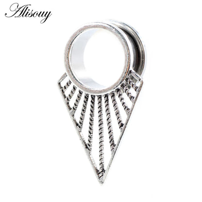 Alisouy 2pcs Stainless Steel Flower Triangle Cone Owl Zircon Star Screw Ear Tunnels Plugs Expander Gauges Body Piercing Jewelry