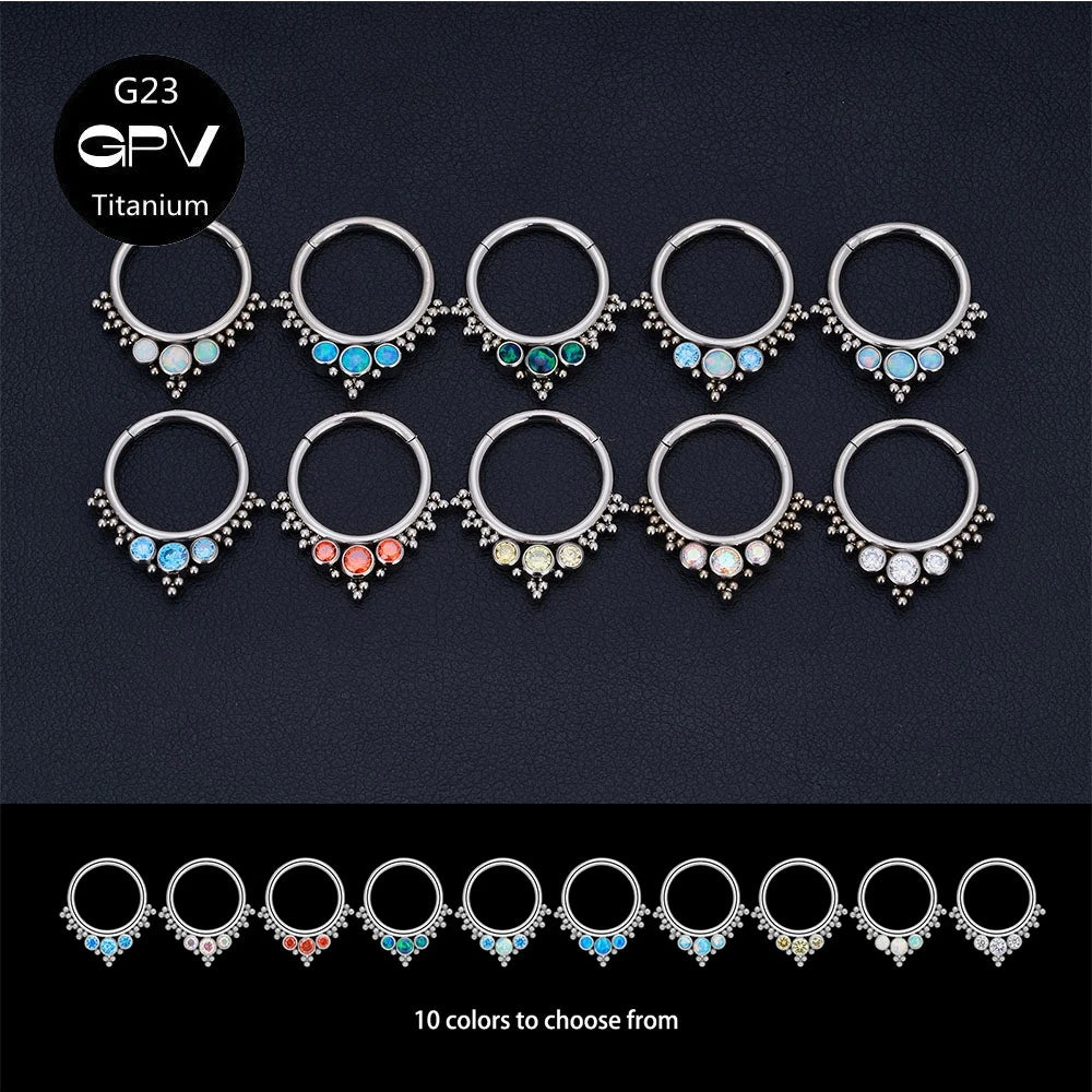 G23 Titanium Nose Ring with Zircon & Opal - Versatile Body Jewelry