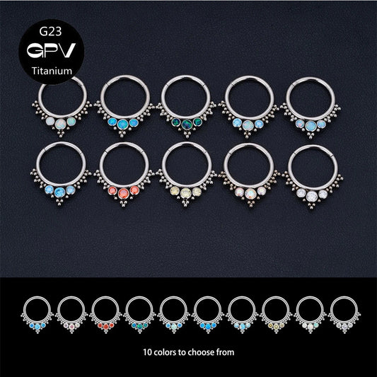 G23 Titanium Nose Ring with Zircon & Opal - Versatile Body Jewelry