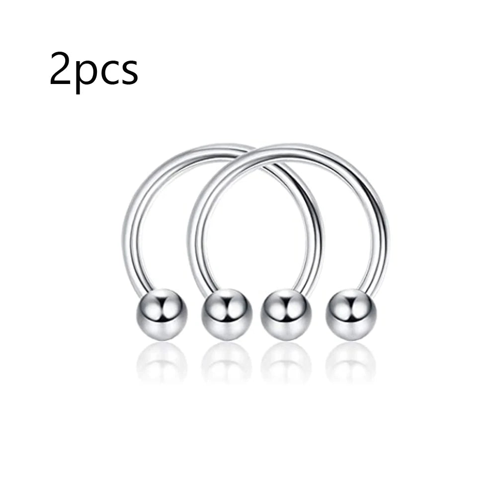 2Pcs Stainless Steel Horseshoe Barbell Nose Lip Rings With Balls Spikes Punk Body Piercing Jewelry Universal Fit Design