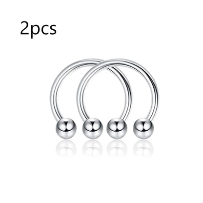 2Pcs Stainless Steel Horseshoe Barbell Nose Lip Rings With Balls Spikes Punk Body Piercing Jewelry Universal Fit Design
