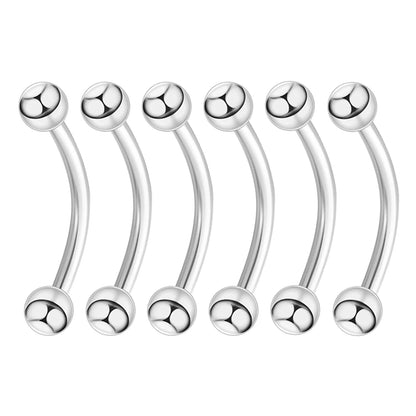 6PCS Stainless Steel Curved Barbell Jewelry - Banana Shape Eyebrow/Lip Ring, Helix/Navel/Cartilage Earring for Men Women