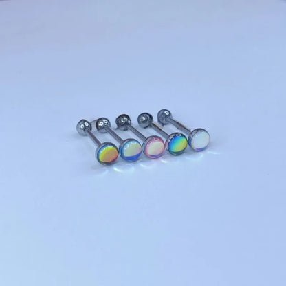 Stainless Steel Tongue Piercing Rings 14G Oil Luminescence Pink Blue Tongue Stud Studs Earrings BCR Piercings Body Jewelry Gifts
