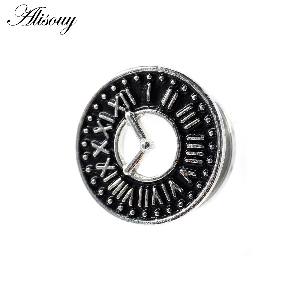 Alisouy 2pcs Stainless Steel Flower Zirconia Moon Star Clock Heart Screw Ear Tunnels Plugs Expander Gauges Body Piercing Jewelry