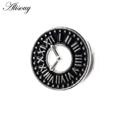 Alisouy 2pcs Stainless Steel Flower Zirconia Moon Star Clock Heart Screw Ear Tunnels Plugs Expander Gauges Body Piercing Jewelry