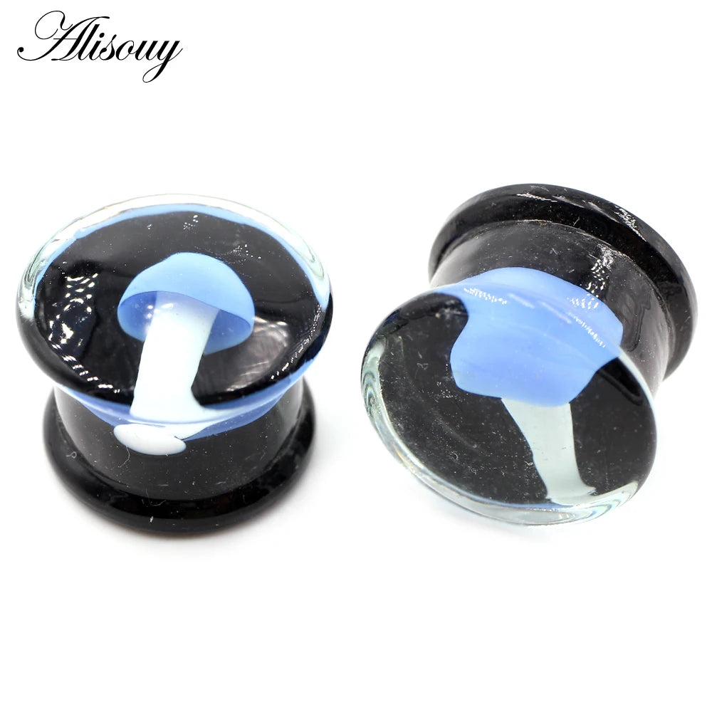 Alisouy 2pcs Transparent Round Glass Luminous Jellyfish Ear Gauges Tunnels Plugs Flesh Stretcher Expander Piercing Body Jewelry