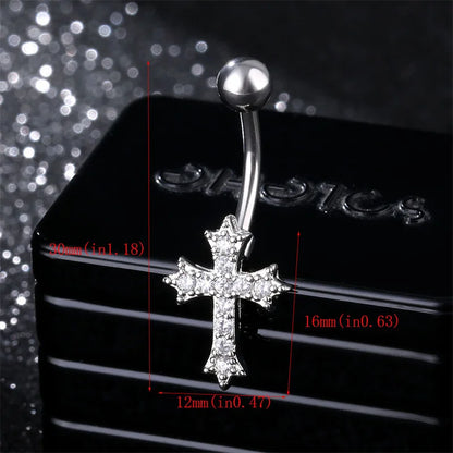 Elegant Cross Pendant Belly Button Ring in Stainless Steel - Versatile Body Jewelry