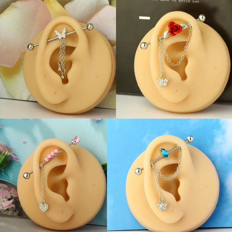 1PCS Stainless Steel dangling Industrial Piercing Barbell 14G Star Industrial Earring Tragus Cartilage Jewelry Industrial Rings