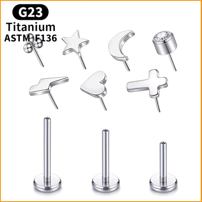 G23 Titanium Threadless Labret Studs Piercing Jewelry 16G Push Pin Cartilage Helix Tragus Earrings for Women Lip Stud Earrings