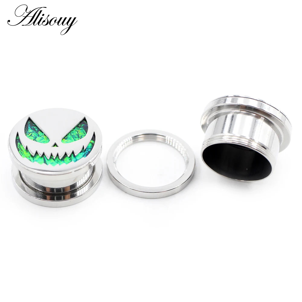 Alisouy 2pcs New Stainless Steel Round Pumpkin Easter Ear Gauges Tunnels Plugs Expander Stretcher Earrings Piercing Body Jewelry