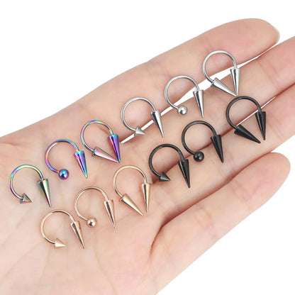 Versatile Stainless Steel Nose Ring Set - Multi-Color 16G Horseshoe Hoop and Spike Septum Piercing Kit