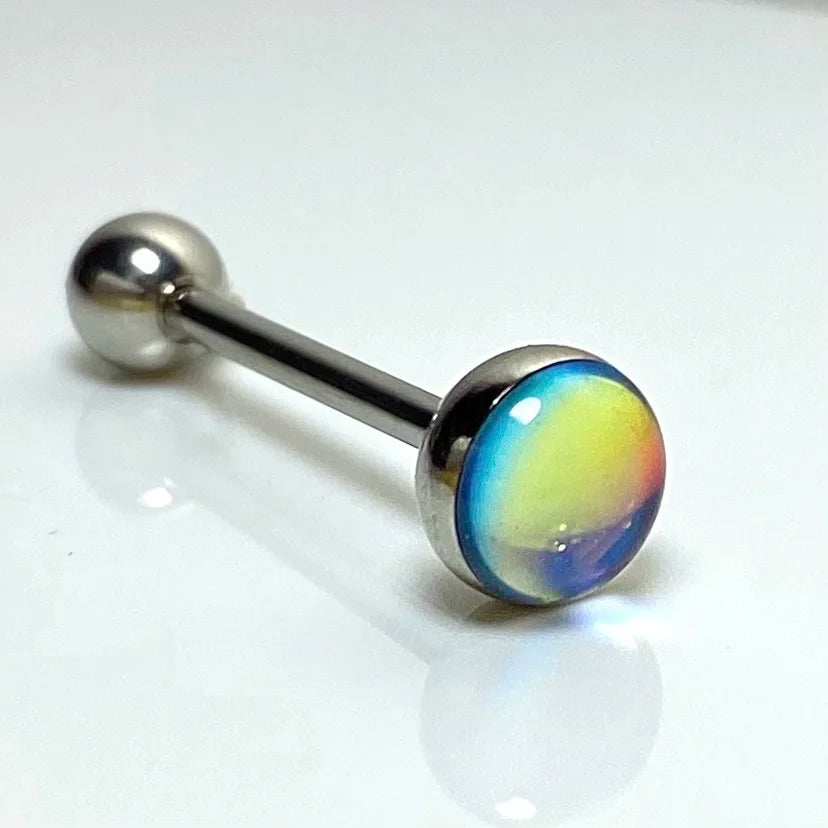 Stainless Steel Tongue Piercing Rings 14G Oil Luminescence Pink Blue Tongue Stud Studs Earrings BCR Piercings Body Jewelry Gifts