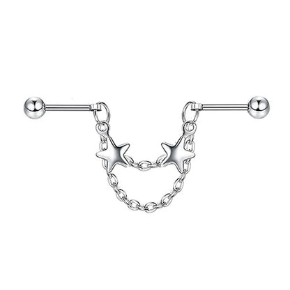 Fashion Double Piercing Chain Stud Earring Industrial Piercing Chain Earrings Tassel Cartilage Helix Jewelry