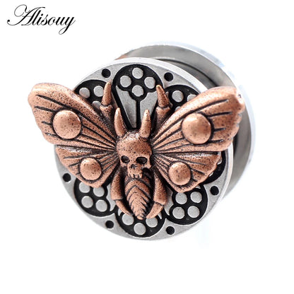 2PCS Stainless Steel Star Moon Sun Skull Cat Butterfly Ear Gauges Tunnels Plugs Expander Stretcher Piercing Body Jewelry