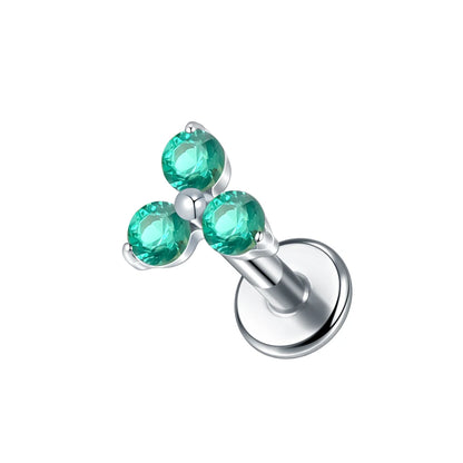1pc Titanium White Green Zircon Stud Earring for Women Flat Back Helix Tragus Labret Piercing Body Jewelry