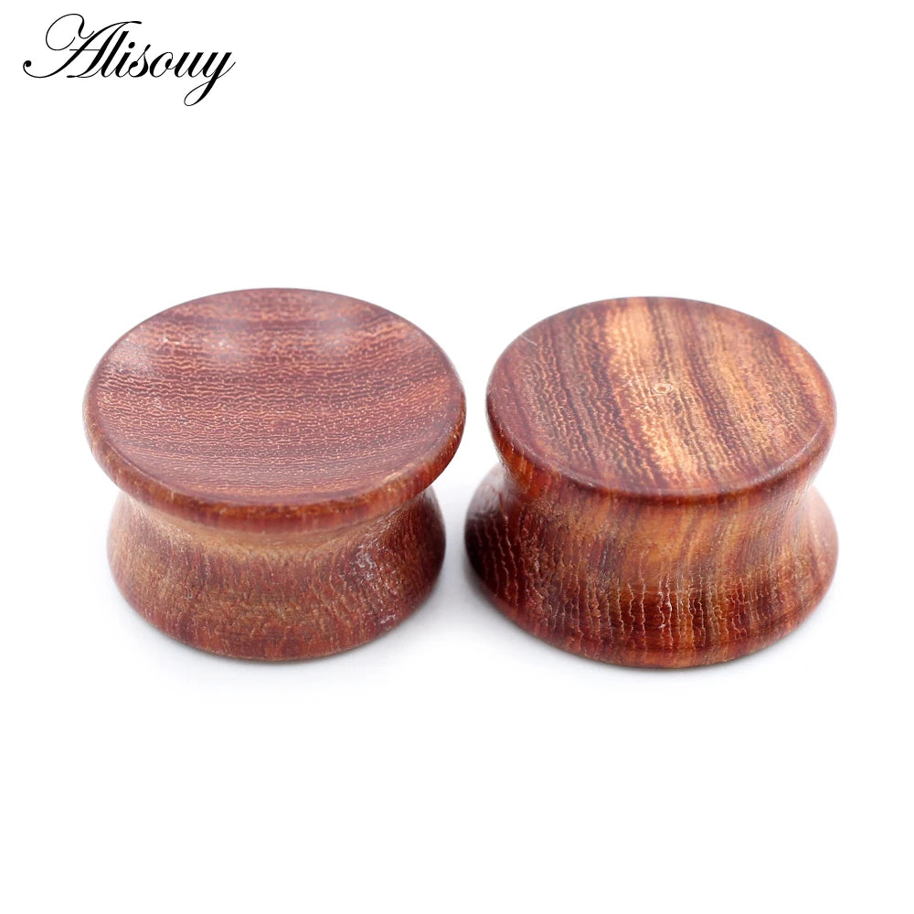 Alisouy 2pcs 6mm-20mm Concave Natural Wood Men Women Ear Tunnels Plugs Expander Stretchers Gauges Earrings Piercing Body Jewelry