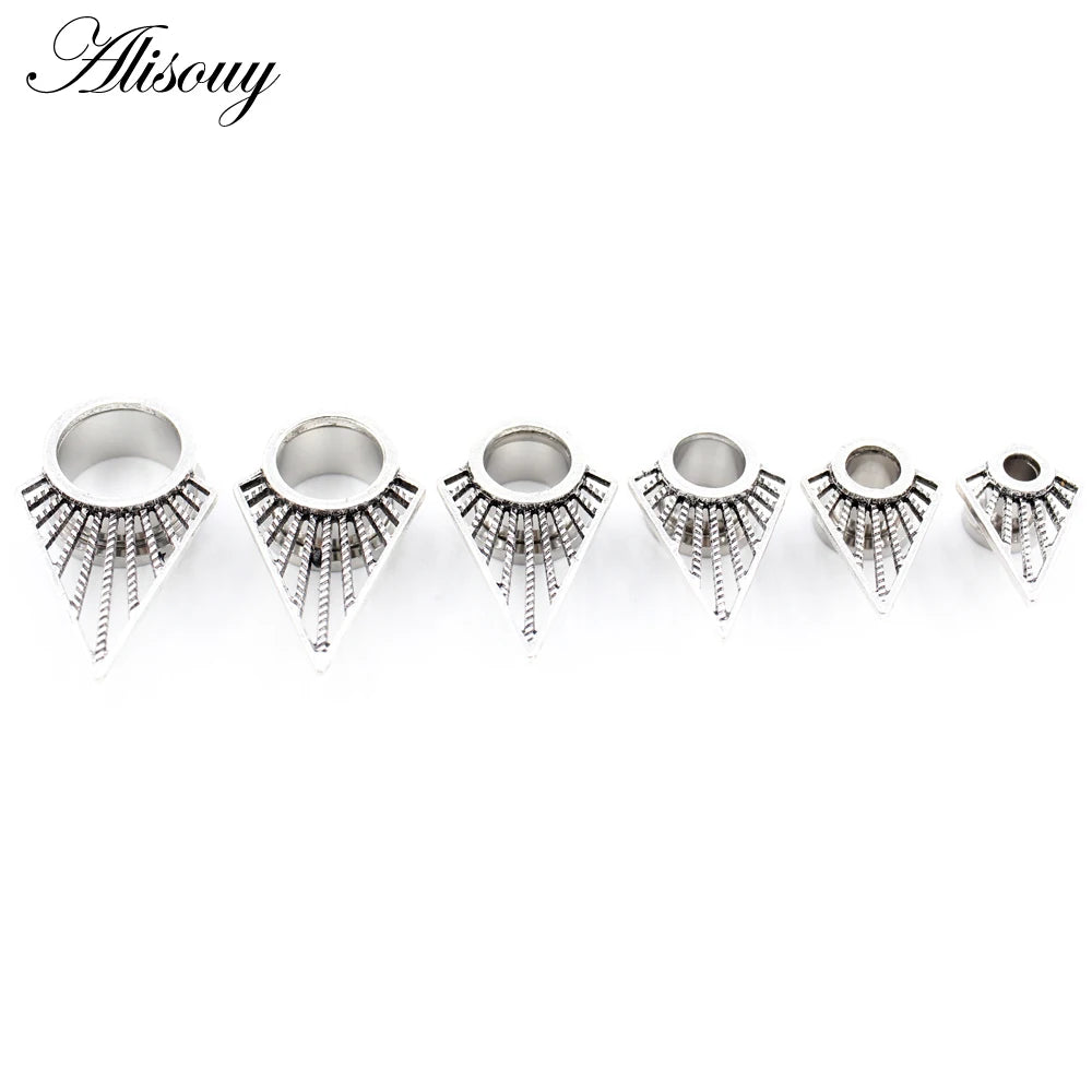 Alisouy 2pcs Stainless Steel Flower Triangle Cone Owl Zircon Star Screw Ear Tunnels Plugs Expander Gauges Body Piercing Jewelry