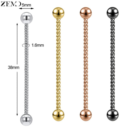 ZEMO 38MM Stainless Steel Industrial Barbell Earrings - Unisex, Multistyle