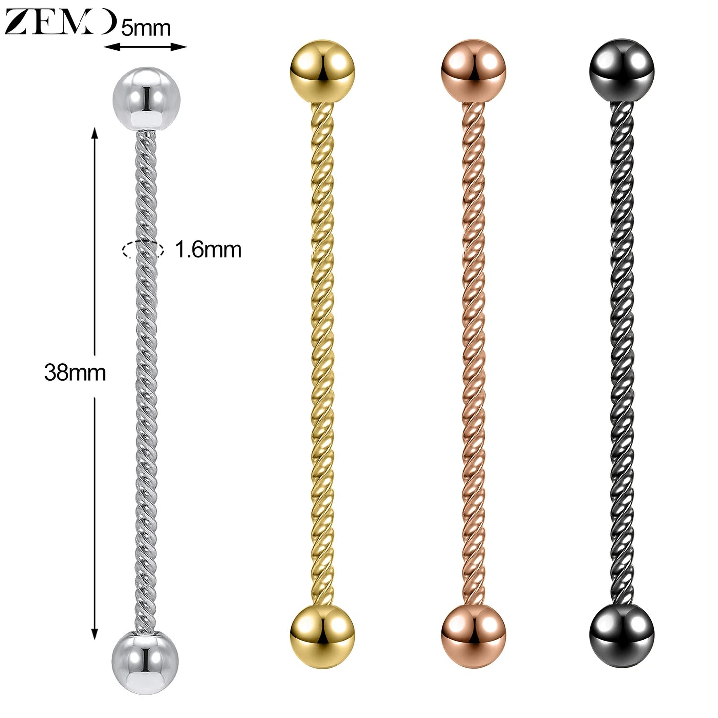 ZEMO 14G Stainless Steel Industrial Barbell Earrings - Versatile and Stylish for All Occasions