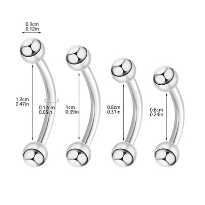 6PCS Stainless Steel Curved Barbell Jewelry - Banana Shape Eyebrow/Lip Ring, Helix/Navel/Cartilage Earring for Men Women
