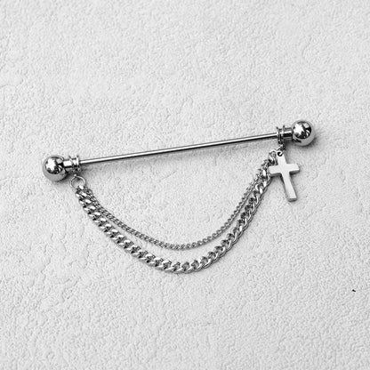 1PC Surgical Steel Industrial Piercing Jewelry With Chain Tassel Bridge Piercing Barbell Earrings Scaffold Bar for Women Men 16G