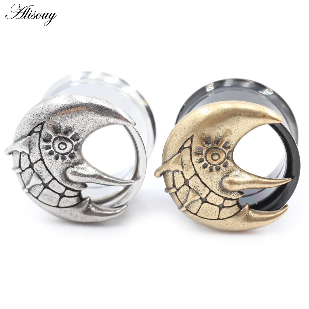 Alisouy 2PCS Sun Moon Stainless Steel Ear Tunnels - Versatile, Comfortable Body Piercing Jewelry