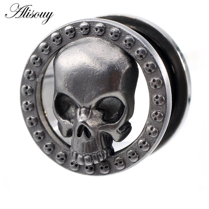 Alisouy 2PCS 8-25mm Stainless Steel Skull Screw Round Ear Gauges Tunnels Plugs Expander Stretcher Earrings Piercing Body Jewelry