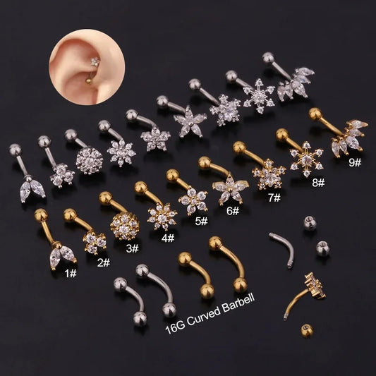 Flower Star Curved  Eyebrow Piercing Bar Colour Ball Barbell Curve Banana Cartilage Ear Piercing