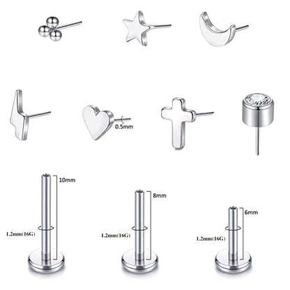 G23 Titanium Threadless Labret Studs Piercing Jewelry 16G Push Pin Cartilage Helix Tragus Earrings for Women Lip Stud Earrings