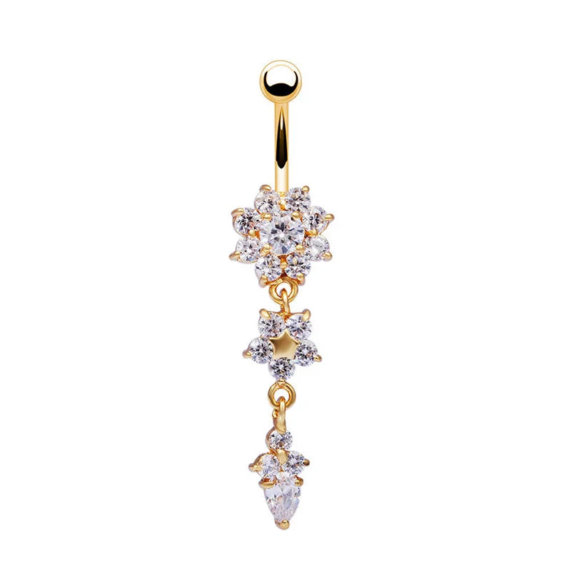 2023 Trendy Crystal Flower Belly Button Ring for Women - Versatile Body Jewelry